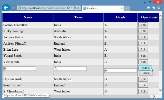 Updating Database from GridView